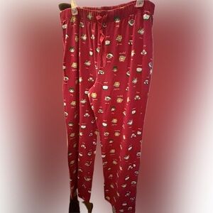 Lands' End Red Cat Print Holiday Pajama Bottoms, L